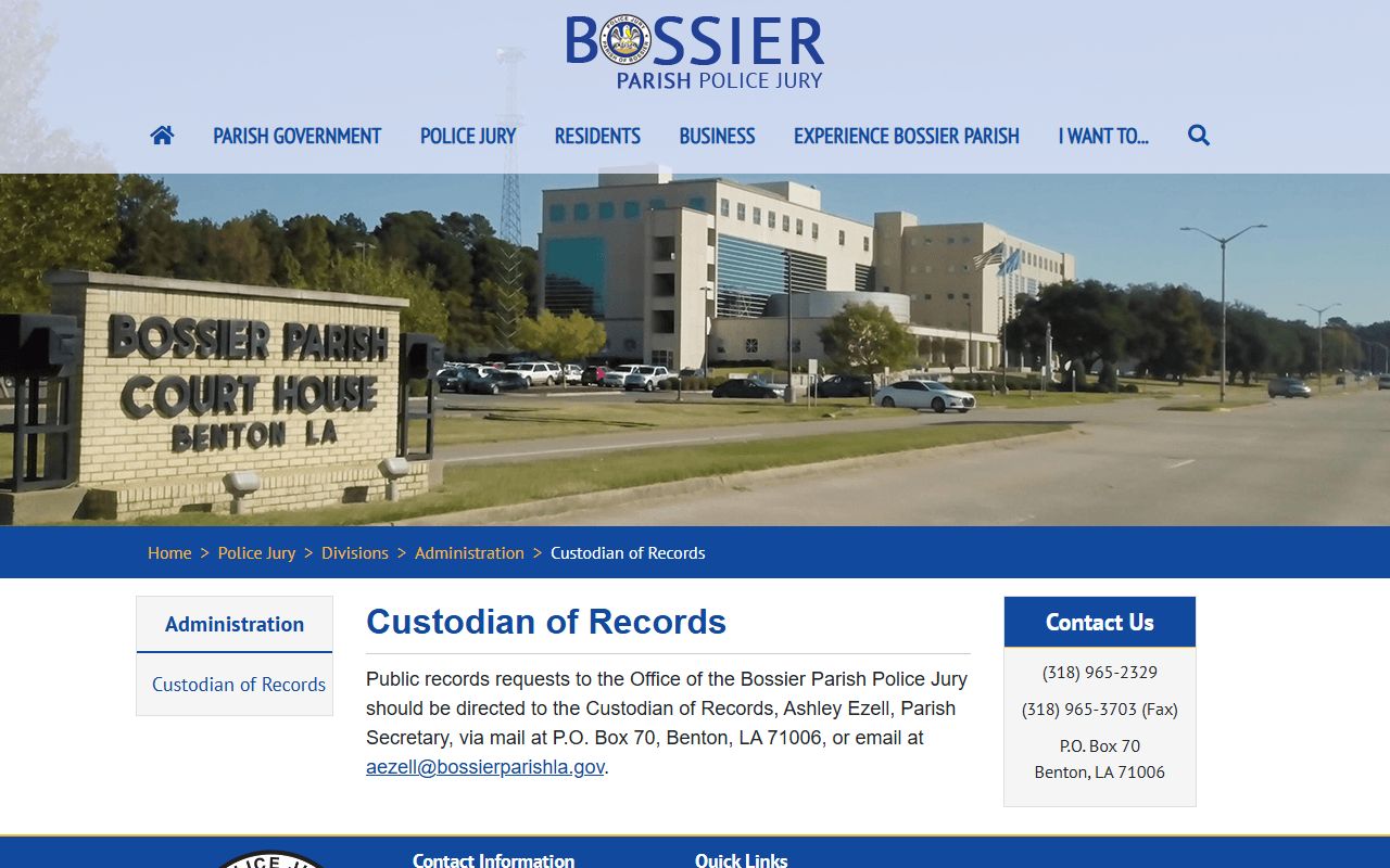 Bossier Parish police records custodian of records portal
