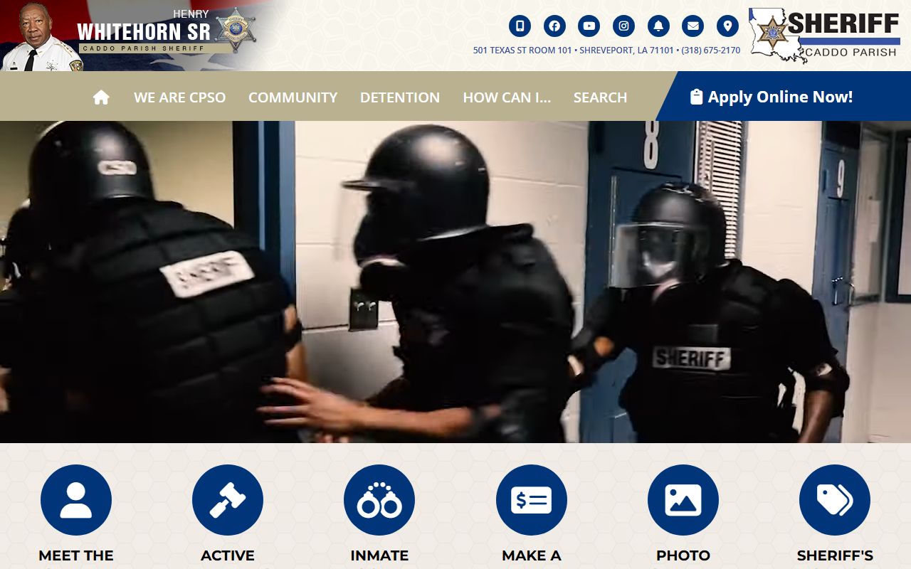 Caddo Parish Sheriff's Office homepage for police records