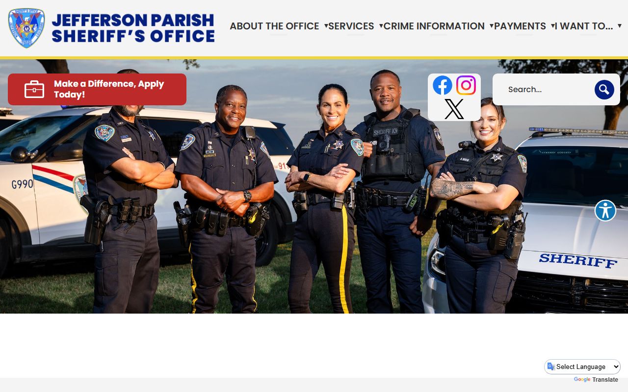 Jefferson Parish Sheriff's Office website homepage